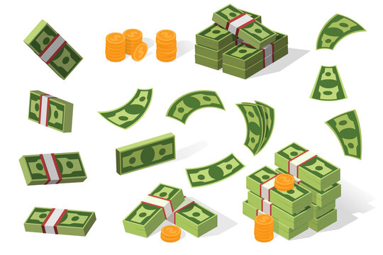 Dollars flat vector illustration set