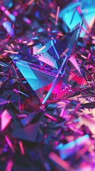 Digital glitch artwork, 3D render of shattered neon shapes with kaleidoscopic fractal patterns, 3D cute clay style animated - obrazy, fototapety, plakaty