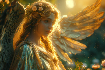 A guardian angel with outstretched wings, watching over with maternal care. Concept of maternal protection. Generative Ai.