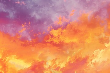 Sunset sky painted in orange and purple hues across an abstract watercolor background narrating the days end with poetic grace - obrazy, fototapety, plakaty