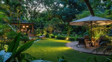serene evening in the garden, as we unveil nature's splendor. - obrazy, fototapety, plakaty