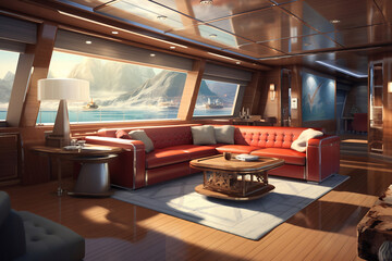Luxurious interior of a modern yacht - obrazy, fototapety, plakaty