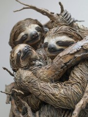 Obraz premium Explore the relationship between a veterinarian and a group of sloths, treating them for injuries caused by habitat fragmentation