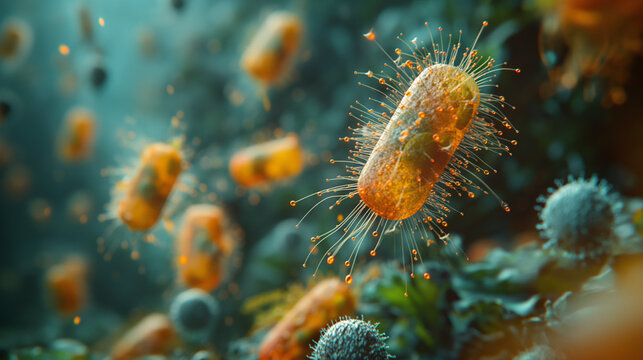 Phage Invasion: Like cosmic invaders descending from the heavens, bacteriophages launch their assault on unsuspecting bacterial hosts. With their needle-like appendages poised for