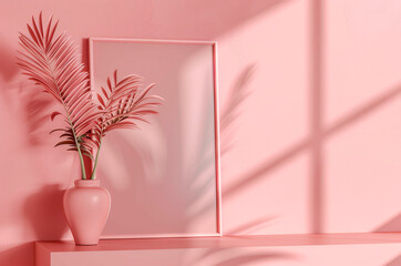 Mockup painting on a pink wall, Pink interior
