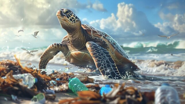 Imagine a future where turtles and conservationists team up to clean up plastic waste from beaches