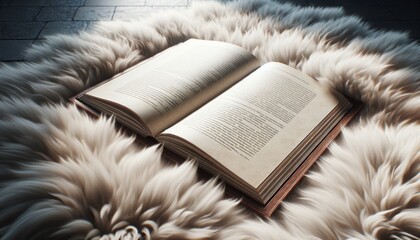 Open Book on Plush Fur Blanket in a Cozy Reading Space