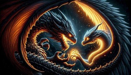 Mythical Dragons Engaged in an Epic Cosmic Confrontation