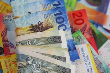 Polish Zlotys and Swiss francs PLN and CHF , two currencies