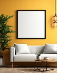 Close-up frame mockup in room interior, 3d rendering