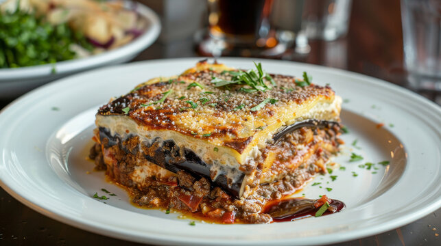 Traditional egyptian moussaka on a white plate
