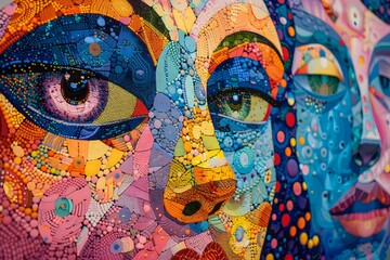 Mesmerizing Mosaic Portrayal of Vibrant and Whimsical Facial Expressions