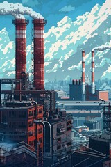 Obraz premium Industrial scene of decarbonization with factories using clean technologies