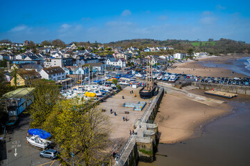 Fototapeta na wymiar A view over Saundersfoot village in Wales on a bright spring day