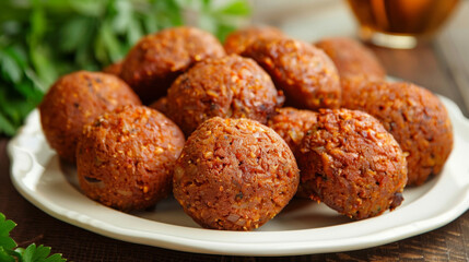 Plate of homemade egyptian falafel, a popular middle eastern food