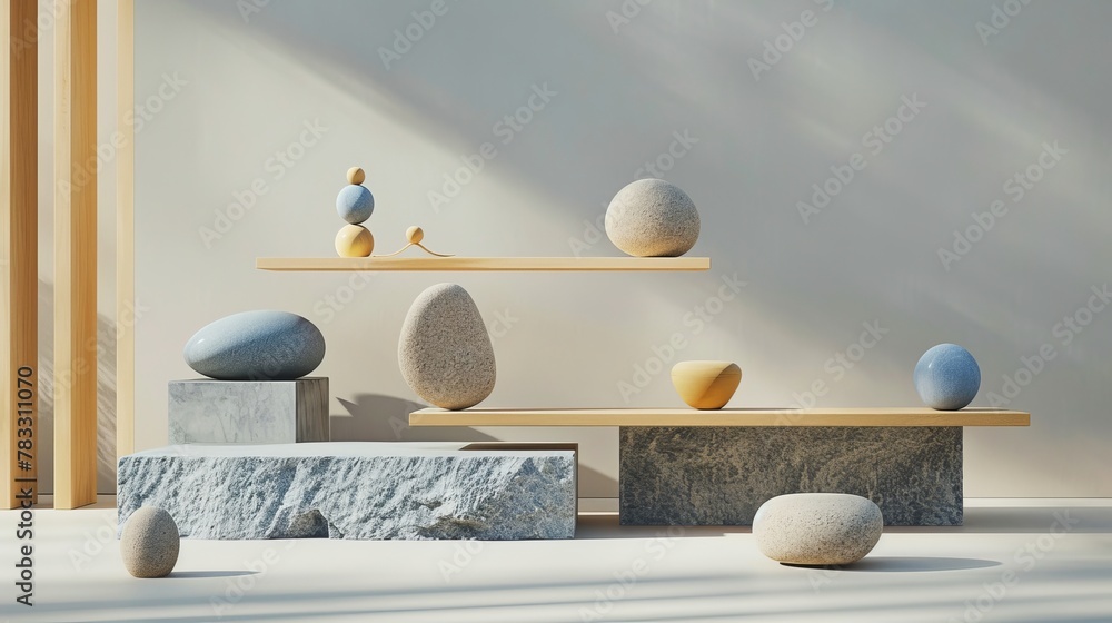 Poster harmonious arrangement of floating objects ai generated illustration