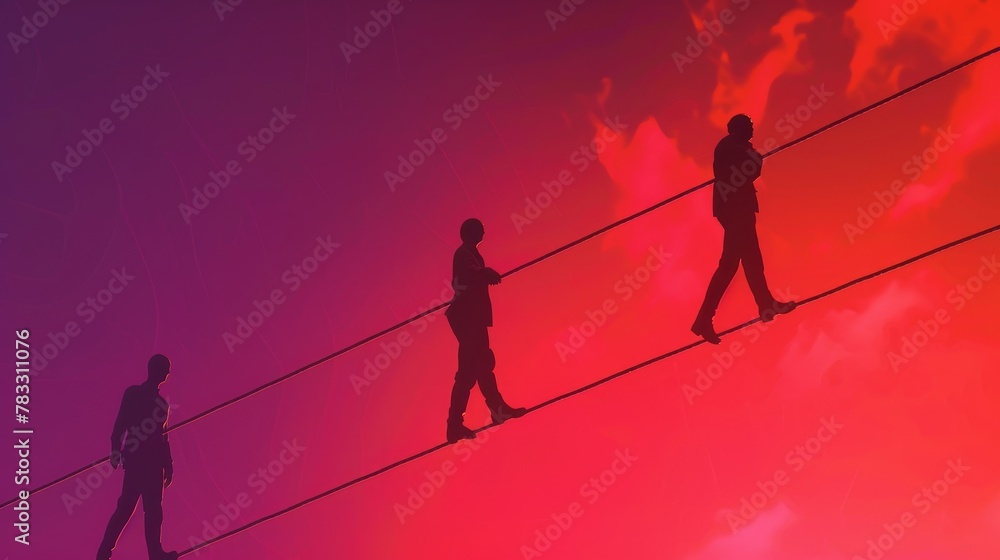 Poster high wire acrobats and ropes in a bold design 3d style isolated flying objects memphis style 3d rend