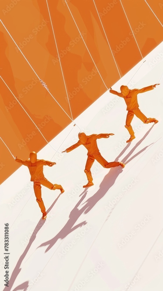 Poster high wire acrobats and ropes in a bold design 3d style isolated flying objects memphis style 3d rend