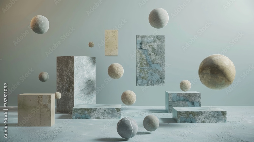 Poster harmonious arrangement of floating objects ai generated illustration