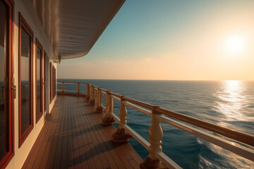 A beautiful shot from the deck of the yacht under a blue sky and sun at day time
