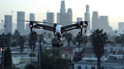 High-tech surveillance drones monitor every corner of the city AI generated illustration