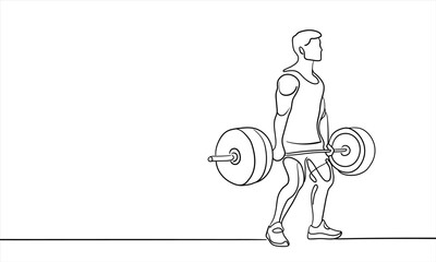 Sport boy isolated on white background. Fitness man line art drawing. Vector illustration
