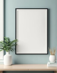 Close-up frame mockup in room interior, 3d rendering