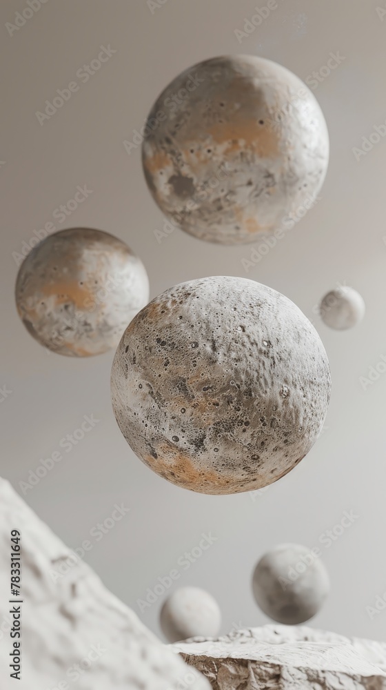 Aufkleber isolated floating planets with unique textures 3d style isolated flying objects memphis style 3d ren