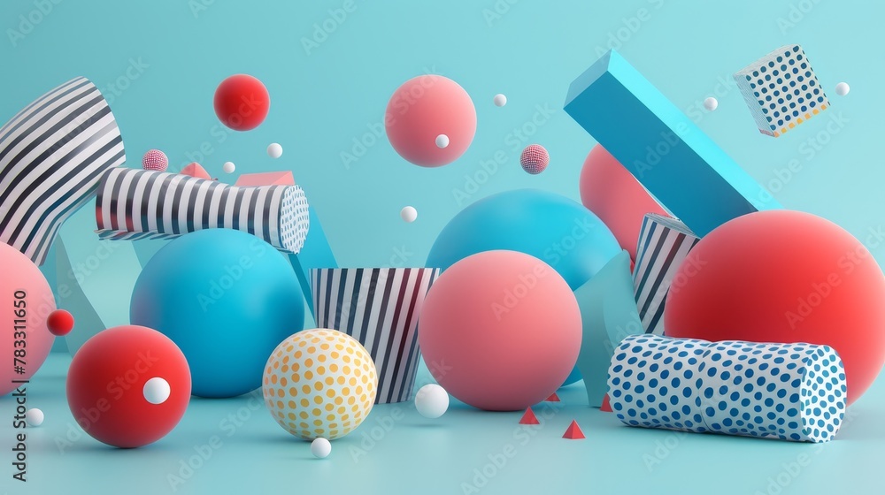 Poster isolated floating shapes with unique textures 3d style isolated flying objects memphis style 3d rend