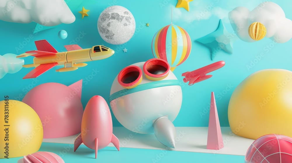 Poster isolated flying objects in a 3d style 3d style isolated flying objects memphis style 3d render ai ge