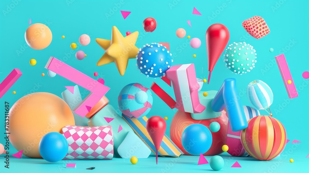 Poster isolated flying objects in a colorful 3d style 3d style isolated flying objects memphis style 3d ren
