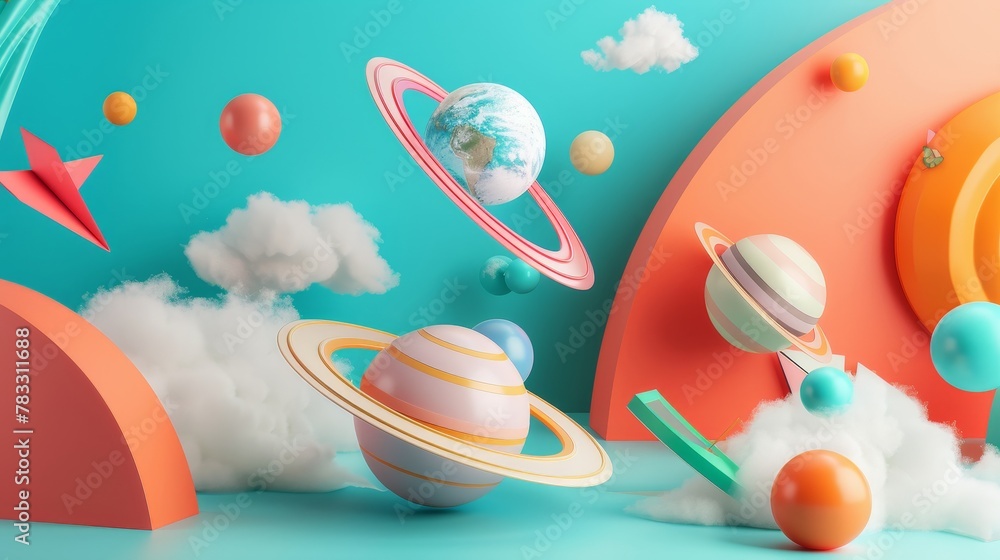 Poster isolated flying objects in a colorful 3d style 3d style isolated flying objects memphis style 3d ren