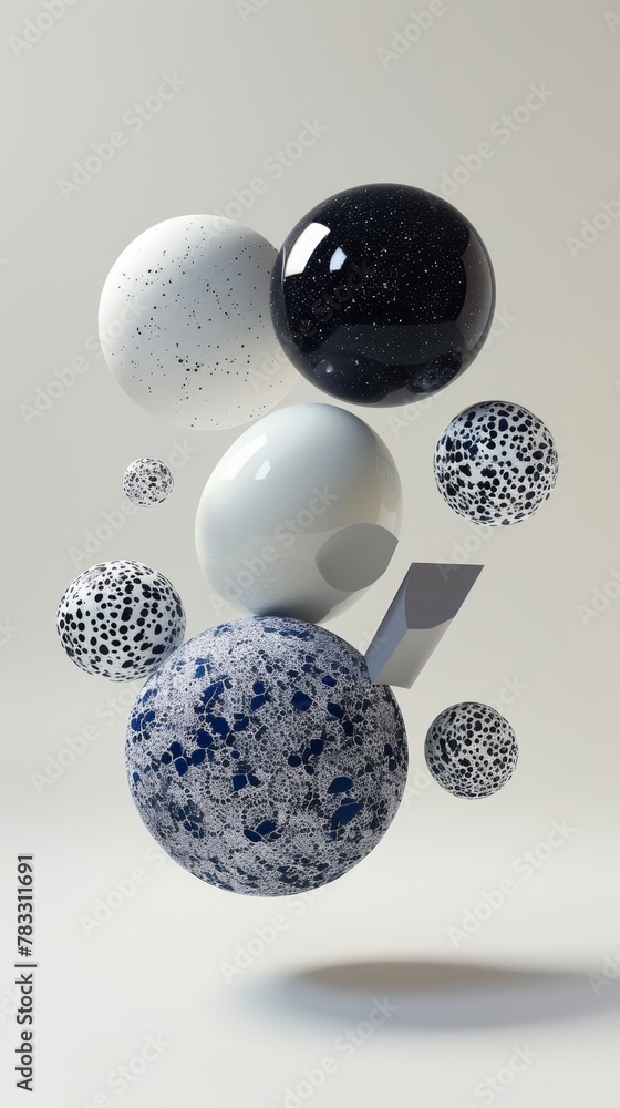 Poster isolated floating shapes with unique textures 3d style isolated flying objects memphis style 3d rend
