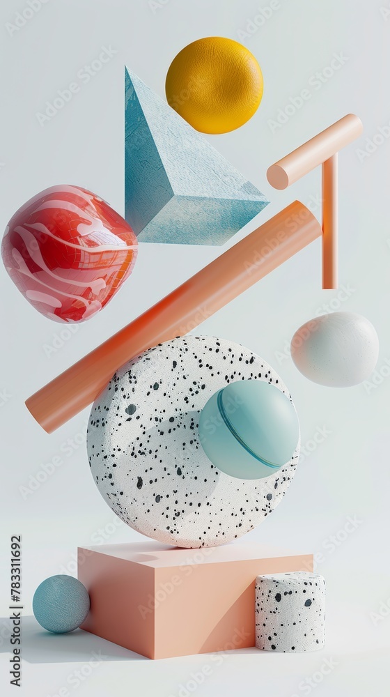Aufkleber isolated floating shapes with unique textures 3d style isolated flying objects memphis style 3d rend
