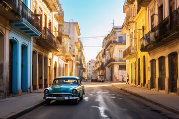 Fototapeta premium Old Havana downtown Street with old car