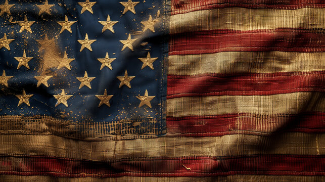 Classic American Pride: Vintage USA Flag as Patriotic Background with Textile Texture