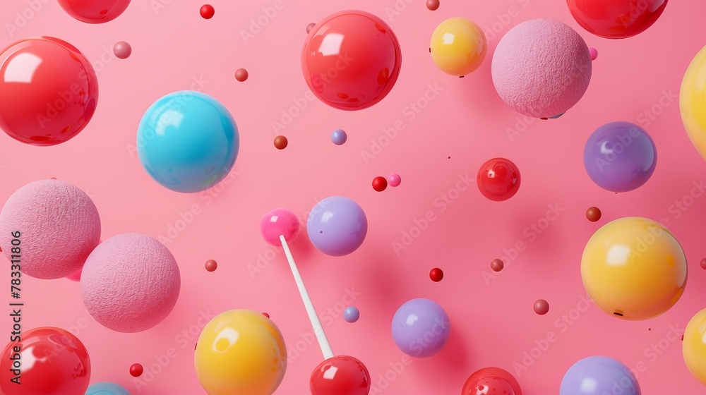 Aufkleber juggling balls and pins floating 3d style isolated flying objects memphis style 3d render ai generat