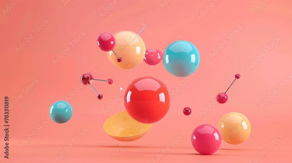 Poster juggling balls and pins floating 3d style isolated flying objects memphis style 3d render ai generat