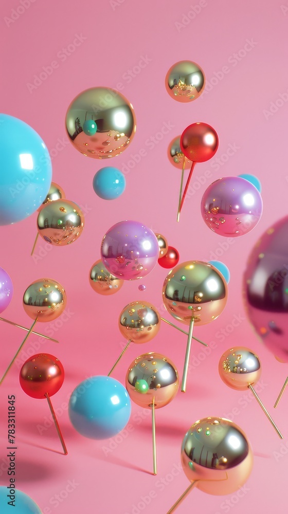 Poster juggling balls and pins floating 3d style isolated flying objects memphis style 3d render ai generat