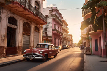 Obraz premium Old Havana downtown Street with old car