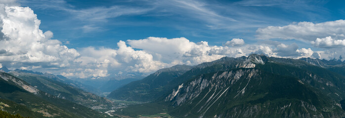Panoramic view on valley of river Rhone from Crans Montana in Switzerland