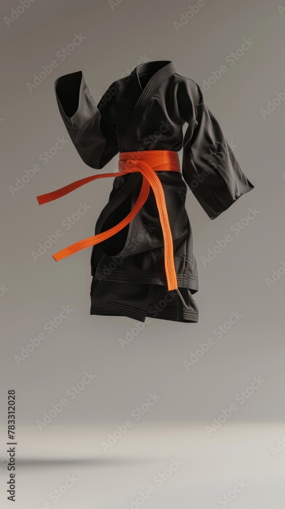 Poster martial arts belts and robes moving through 3d space 3d style isolated flying objects memphis style 