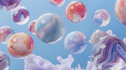 Marbled spheres floating softly through the air AI generated illustration