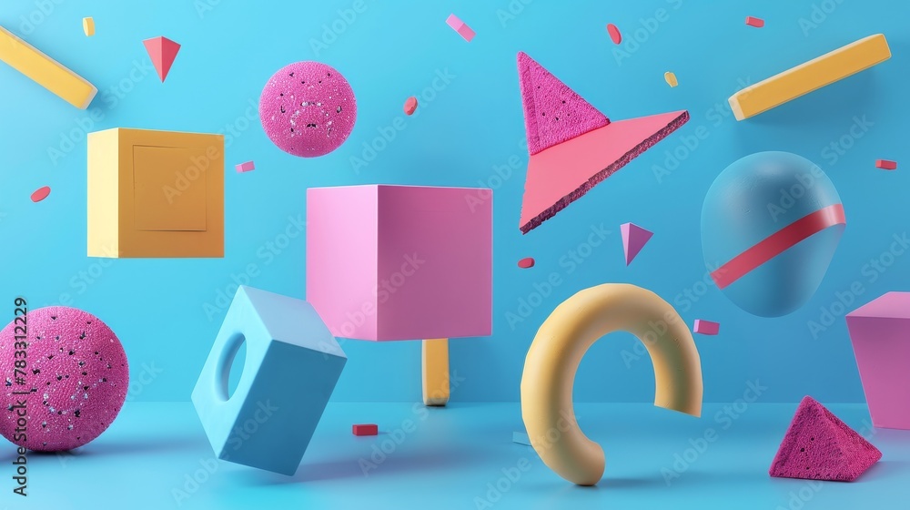 Poster memphis style sale promotion with abstract shapes 3d style isolated flying objects memphis style 3d 