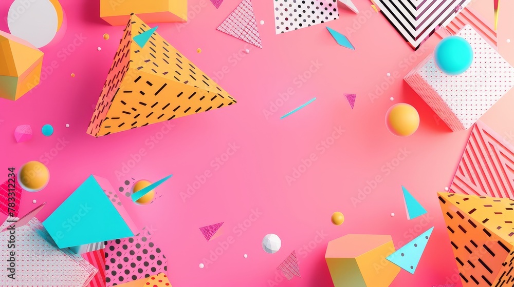 Aufkleber memphis style sale background with geometric patterns 3d style isolated flying objects memphis style