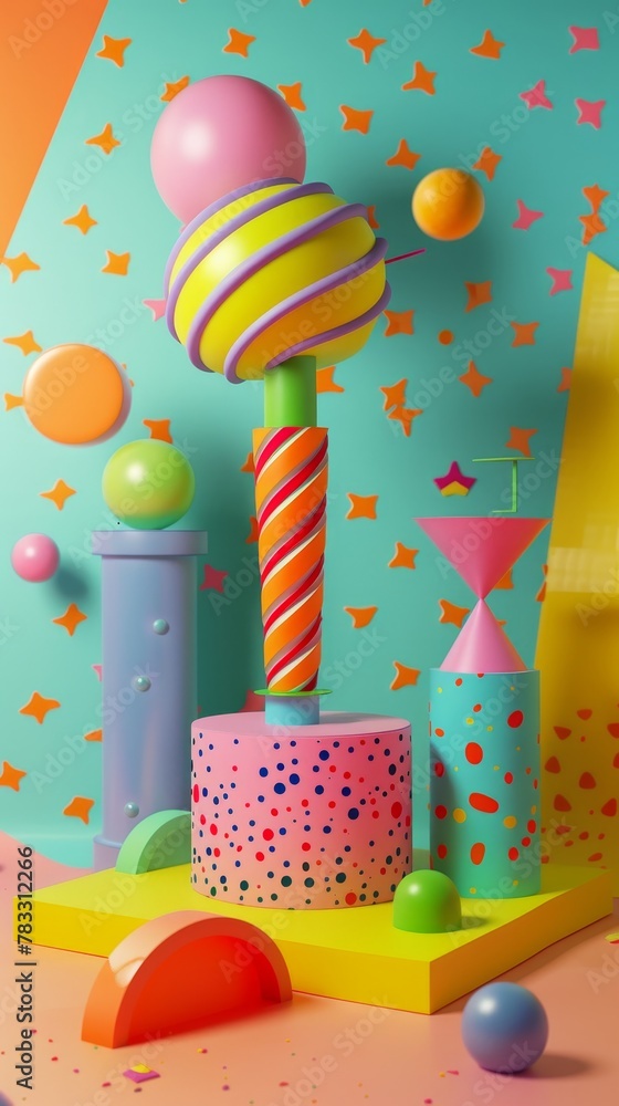 Poster memphis-inspired 3d objects in a psychedelic setting 3d style isolated flying objects memphis style 