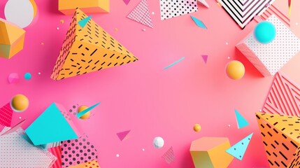 Memphis style sale background with geometric patterns 3D style isolated flying objects memphis style 3D render  AI generated illustration
