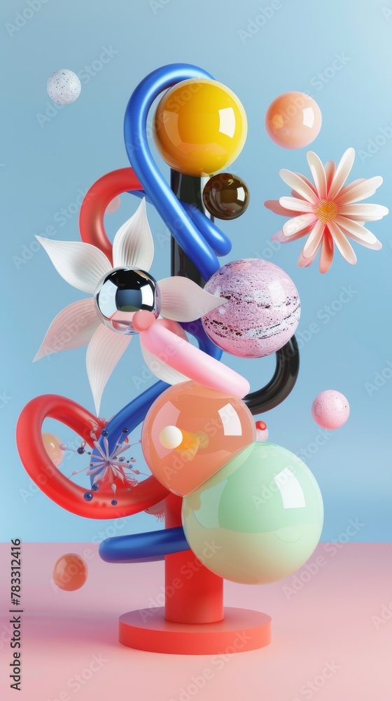 Poster mesmerizing 3d renderings of surreal flying elements 3d style isolated flying objects memphis style 