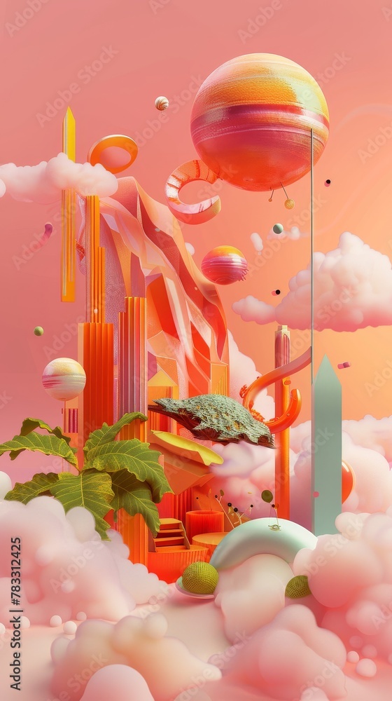 Aufkleber mesmerizing 3d renderings of surreal flying elements 3d style isolated flying objects memphis style 
