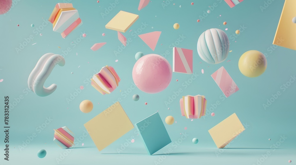 Aufkleber mesmerizing floating elements in flight against a minimalist background 3d style isolated flying obj